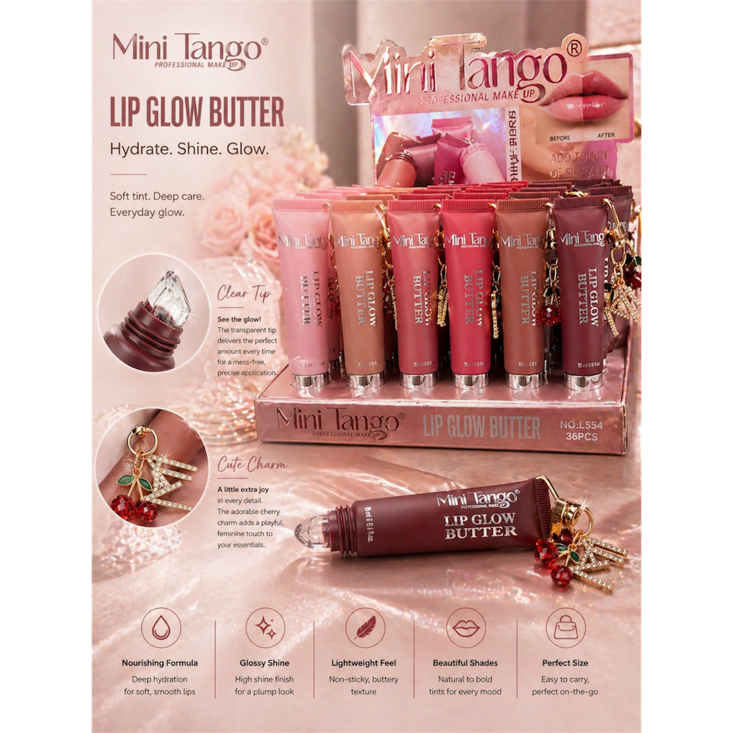 36PCS DISPLAY MINI TANGO LIP GLOW BUTTER L354