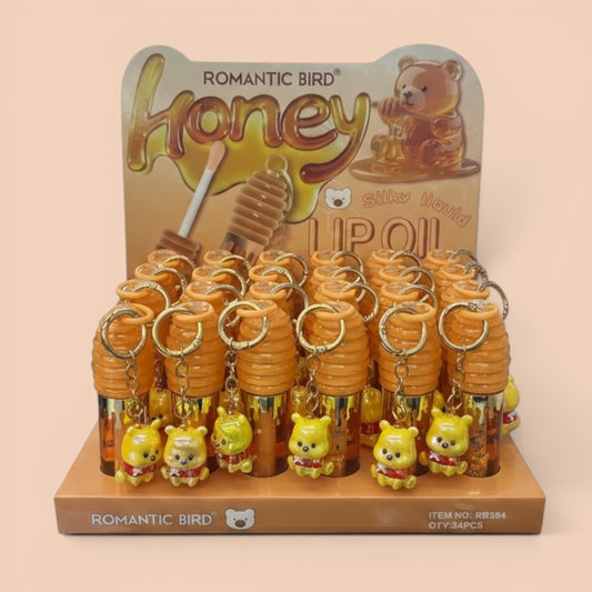 24PCS ROMANTIC BIRD YELLOW BEAR HONEY LIPGLOSS WITH DANGLE CHARM RB384