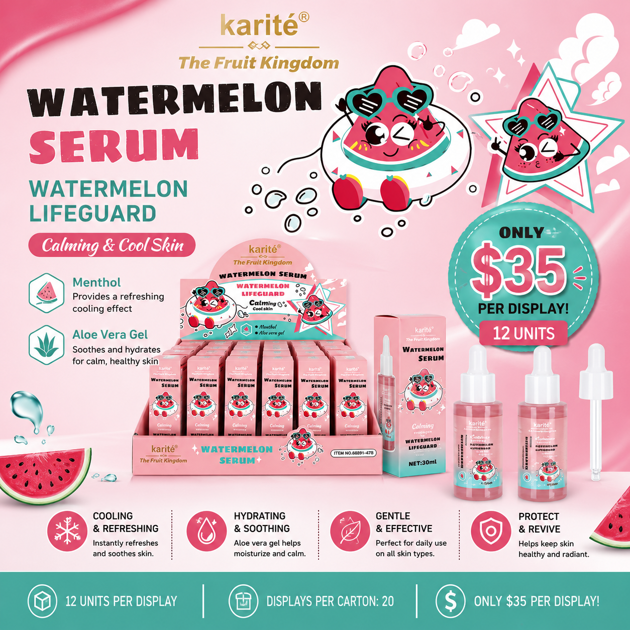 12PCS DISPLAY KARITE WATERMELON SERUM CALMING  SKIN 68891-47B