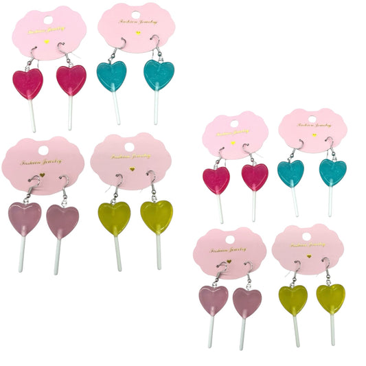 12PCS PACK HEART LOLLY POP DANGLE EARRINGS