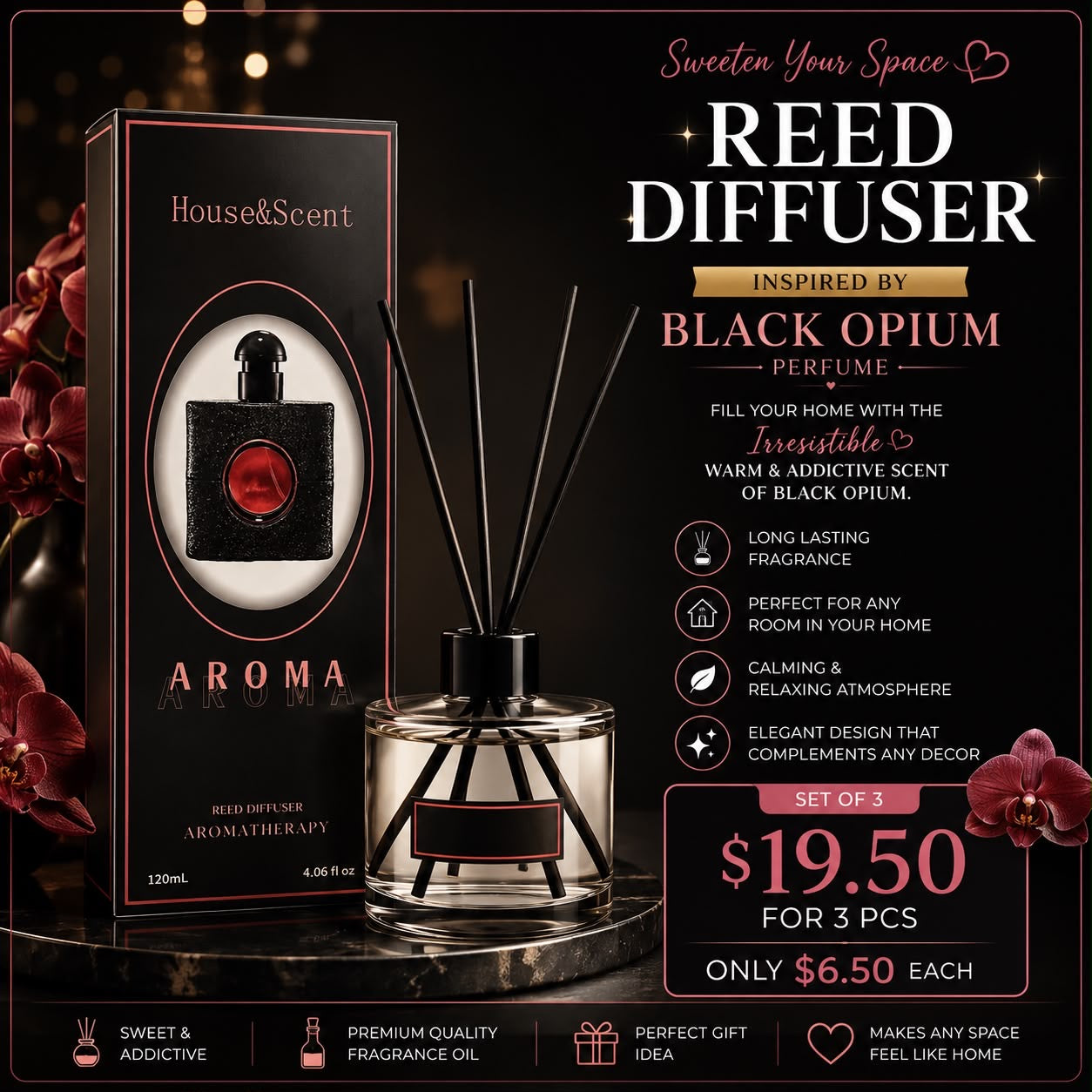 3PCS SET REED DIFFUSER INSPO BY  BLACK OPIUM 0012