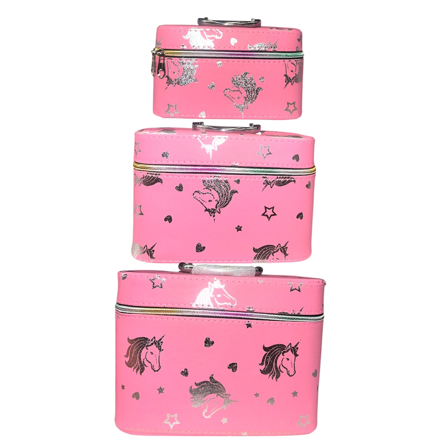 PINK AND UNICORN 3PCS CARRY ON MAKEUP BOX