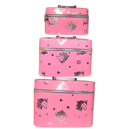 PINK AND UNICORN 3PCS CARRY ON MAKEUP BOX