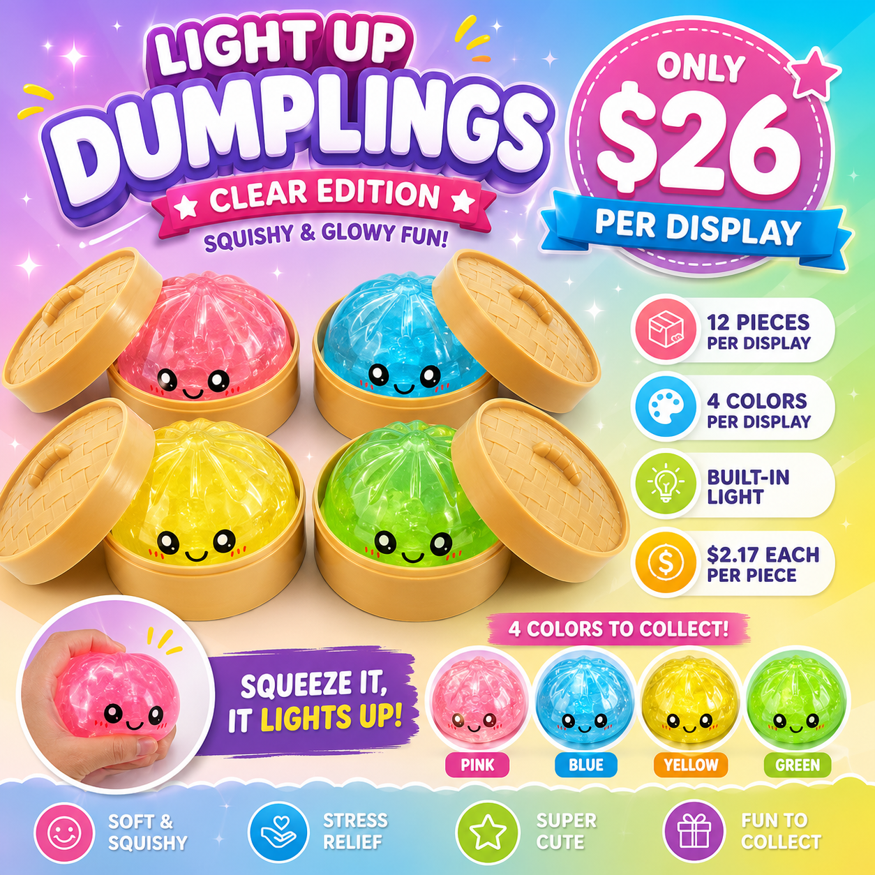 12PCS DISPLAY MYSTERY CLEAR JELLY  DUMPLING