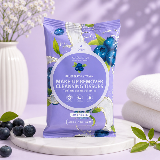 6PCS  CELAVI BLUEBERRY & VITAMIN MAKE UP REMOVER CLEANSING TISSUES MT030