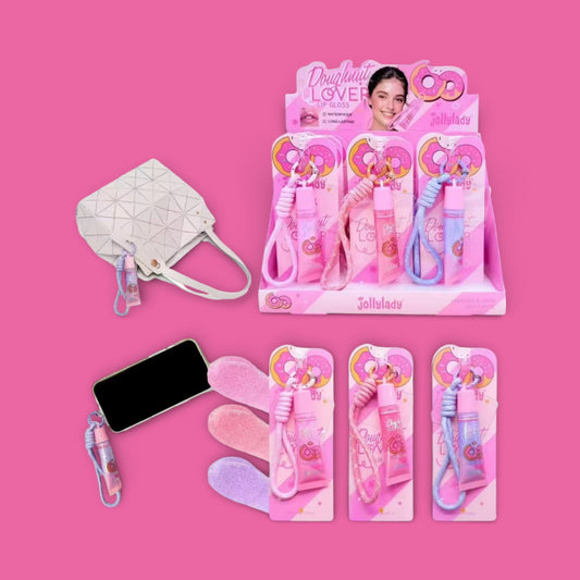 12PCS DISPLAY JOLLYLADY DOUGHNUT LOVER LIP GLOSS JL-0078