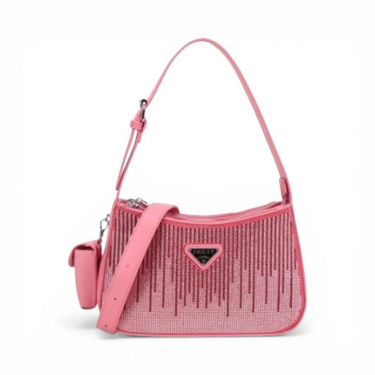 1PCS PINK BLING BLING CROSSBODY WITH MINI POUCH PT2-1313PK