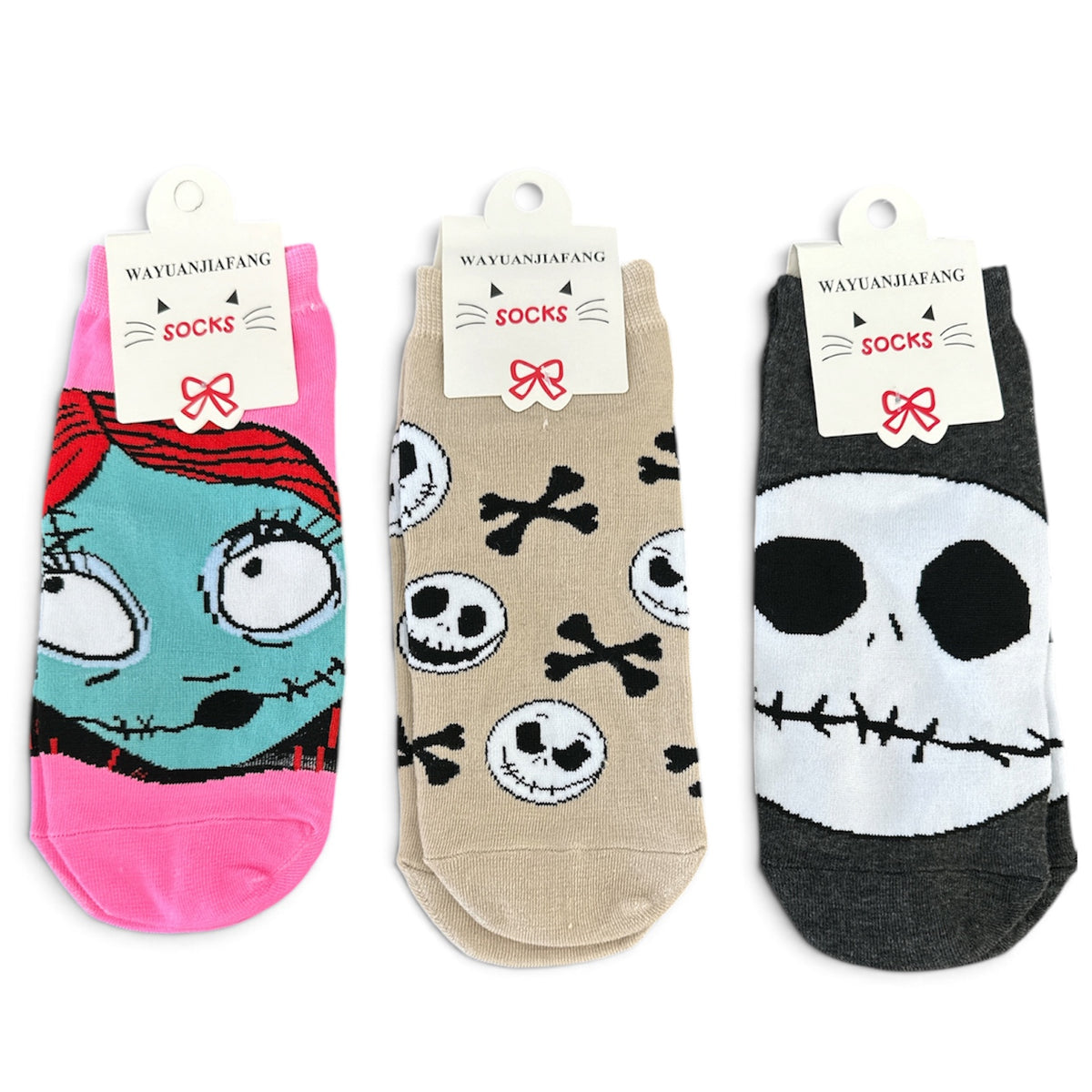 12PCS PACK SPOOKY COUPLE FACES ANKLE SOCKS S24