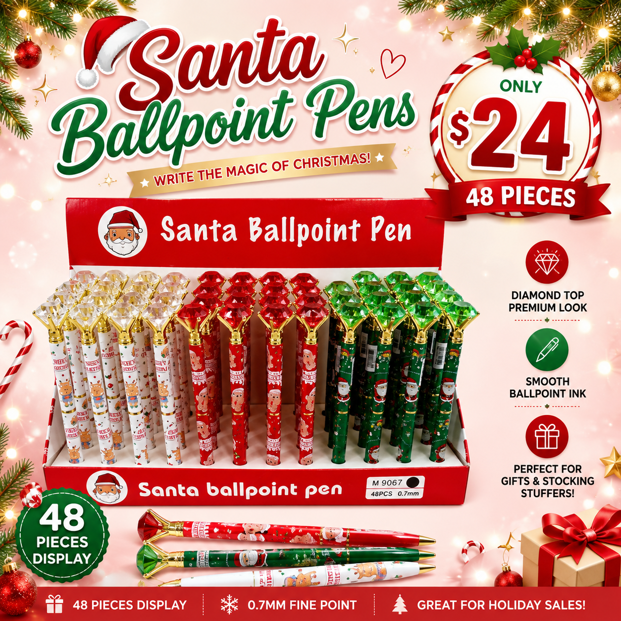 48PCS DISPLAY CHRISTMAS BALLPOINT PENS 9067