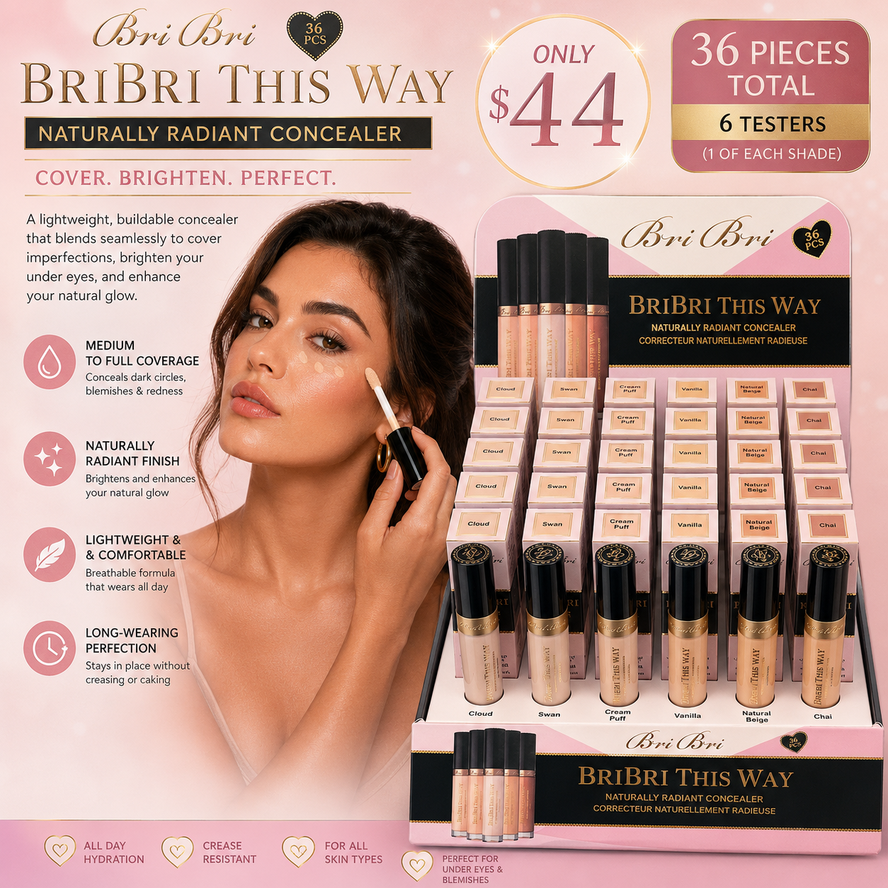 36PCS DISPLAY BRIBRI BEAUTY INSPO TOO FACED CONCEALER NEUTRAL COLORS 1037A