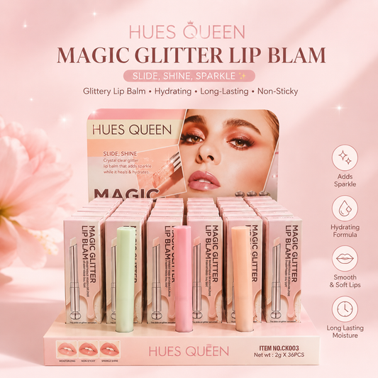 36PCS DISPLAY HUES QUEEN SLIDE SHINE PEARL SHINE LIP BALM CK003