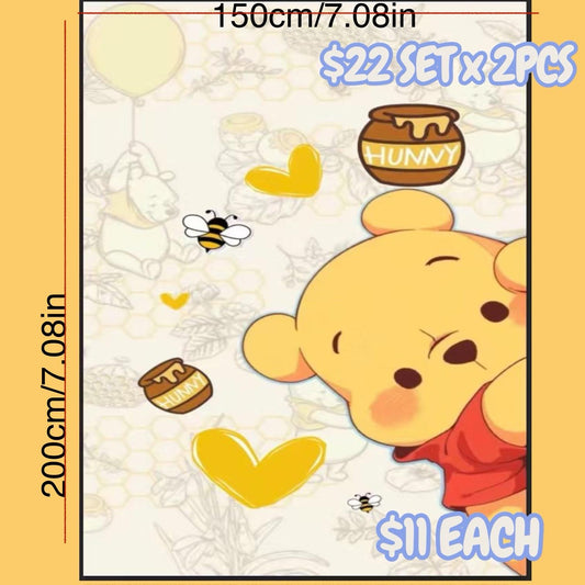 2PCS SIDE YELLOW BEAR & HONEY BLANKET