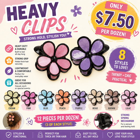 12PCS PACK HAIR CLIPS CUTE JUMBO FLOWERS DHC-1188