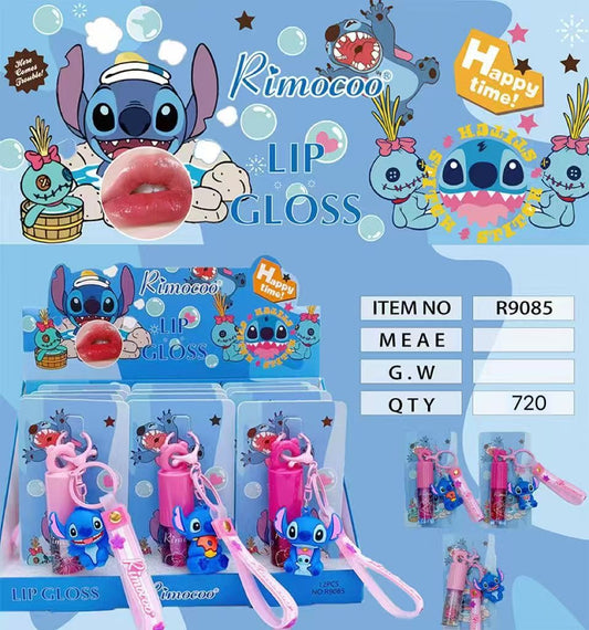 12PCS DISPLAY RIMOCOO BLUE ST LIP GLOSS WITH KEYCHAIN R9085