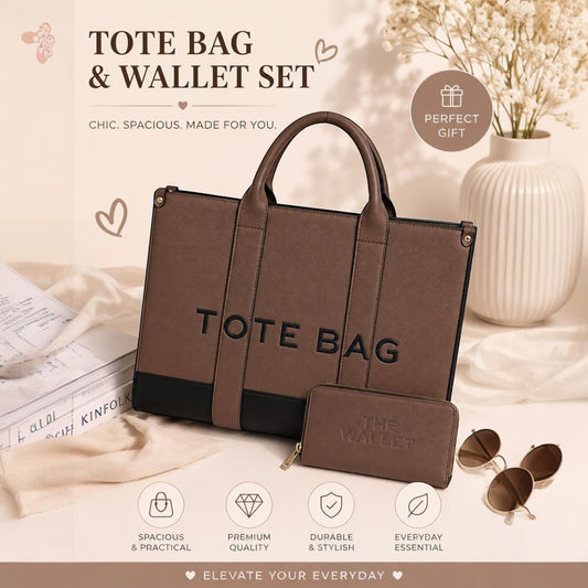 1PC DARK BROWN  TOTE BAG WITH WALLET TB6-0136W CF/BK