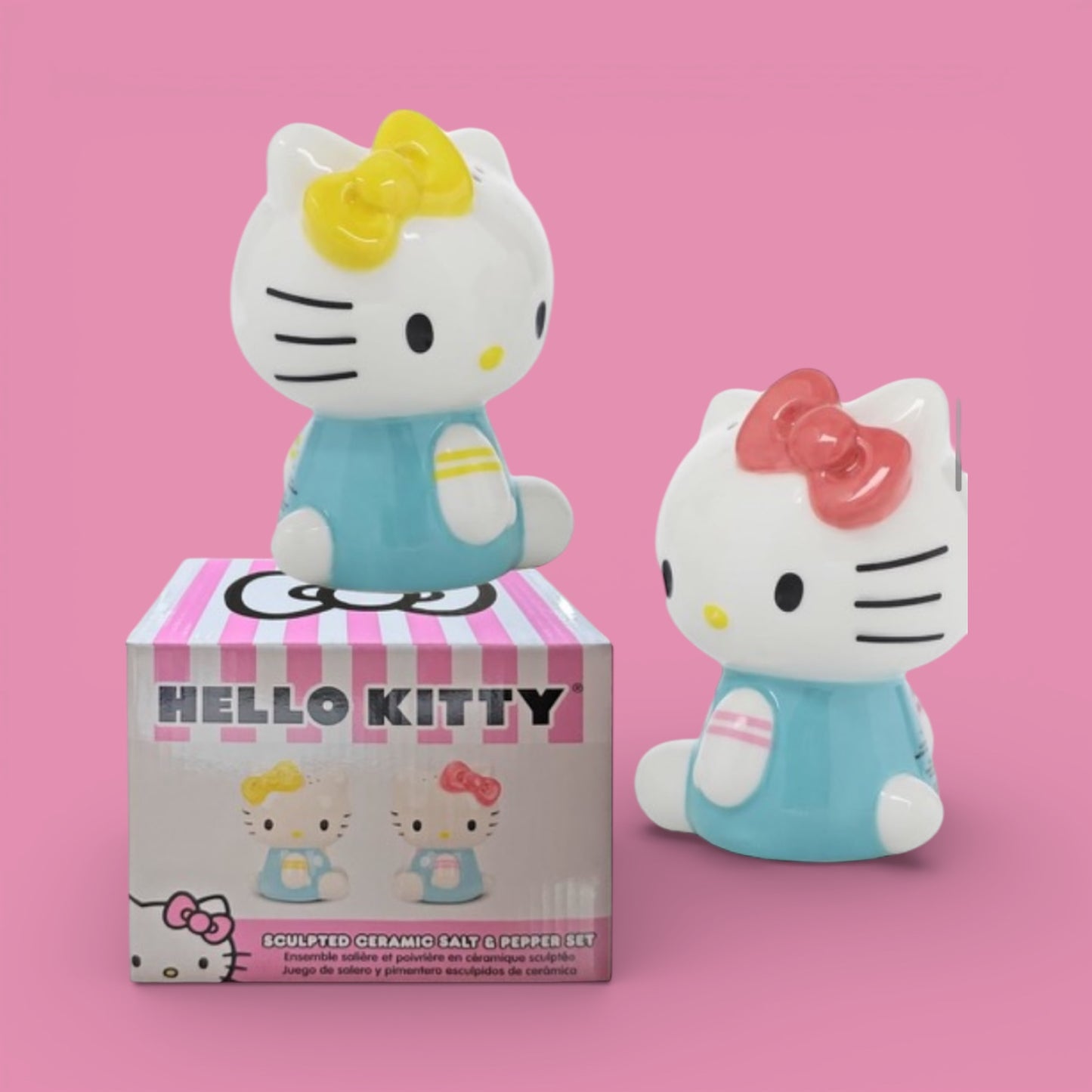 3PCS HELLO KITTY SCULPTED CERAMIC SALT & PEPPER SET VPA5WM3HK