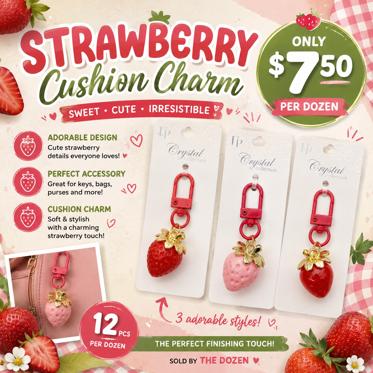12PCS PACK STRAWBERRY BEAUTIFUL KEYCHAIN YNV-1709R