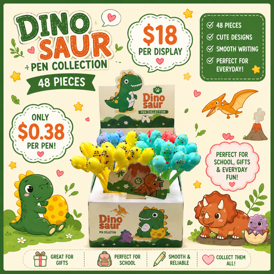48PCS DISPLAY FUN DINOSAUR GEL PENS 8036