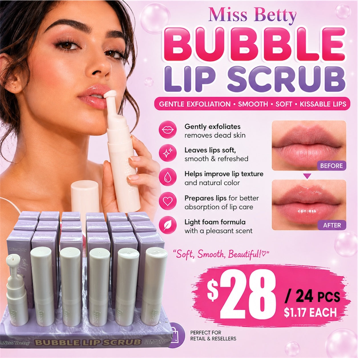24PCS DISPLAY MISS BETTY BUBBLE LIP SCRUB L6308