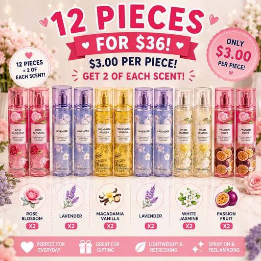12PC SET LOVE OF FLORAL BODY MIST 2 OF EACH SCENT 88818