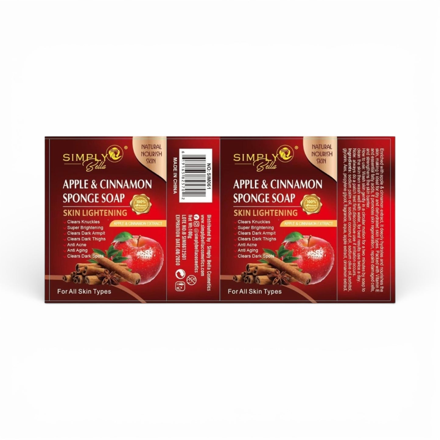 12PCS DISLAY SIMPLY BELLA APPLE & CINNAMON SPONGE SOAP SIM062