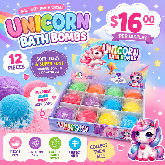 12PCS DISPLAY UNICORN BATH BOMBS CUTE COLORS MYW002
