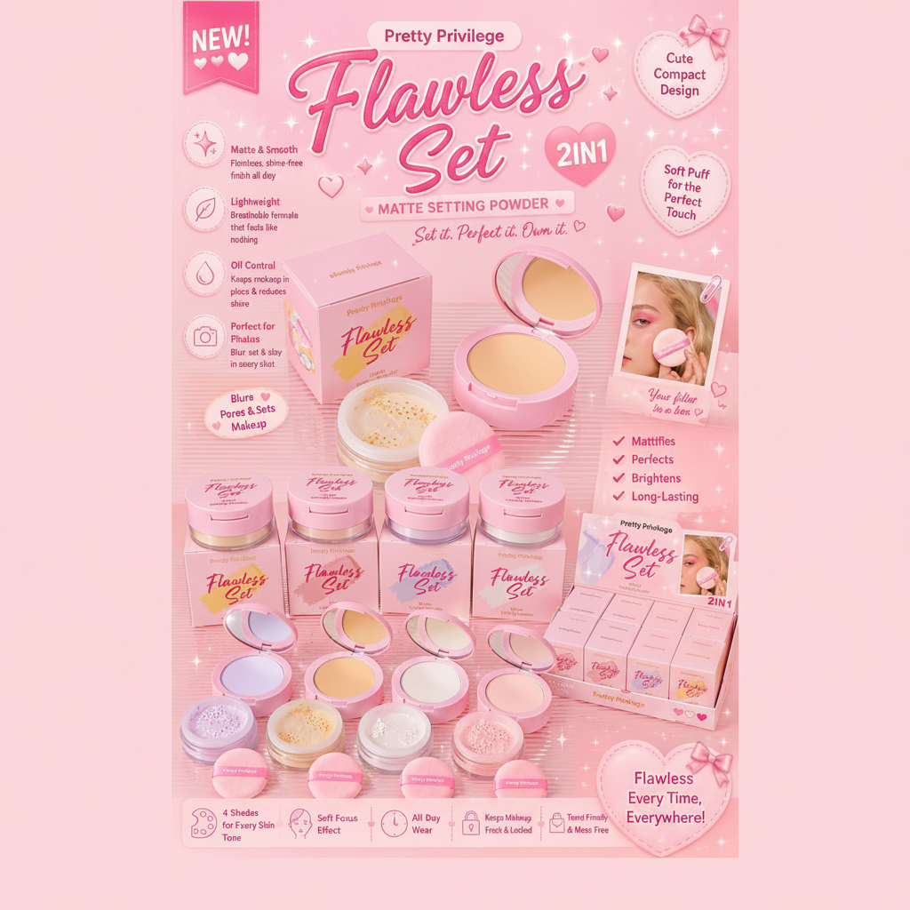 12PCS DISPLAY PRETTY PRIVILEGE FLAWLESS SET MATTE SETTING POWDER 2IN1 PSP4