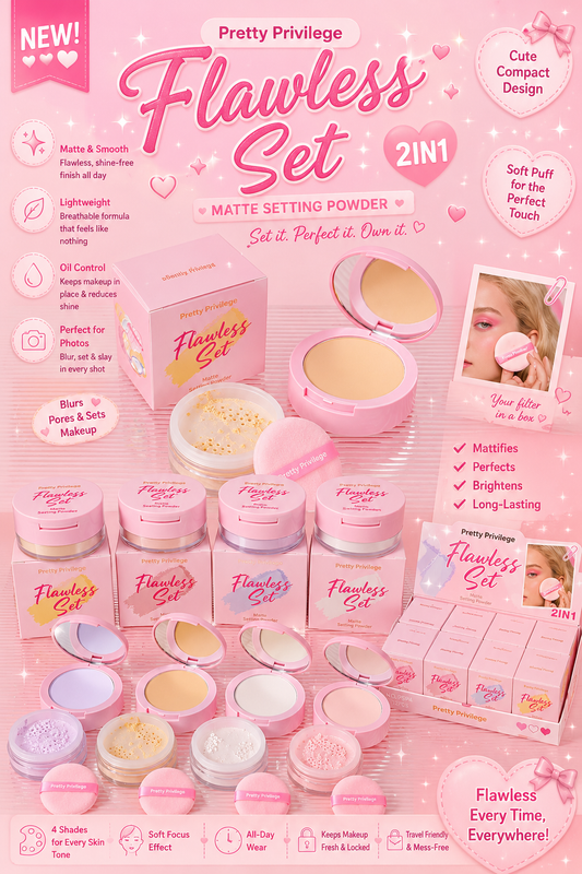 12PCS DISPLAY PRETTY PRIVILEGE FLAWLESS SET MATTE SETTING POWDER 2IN1 PSP4