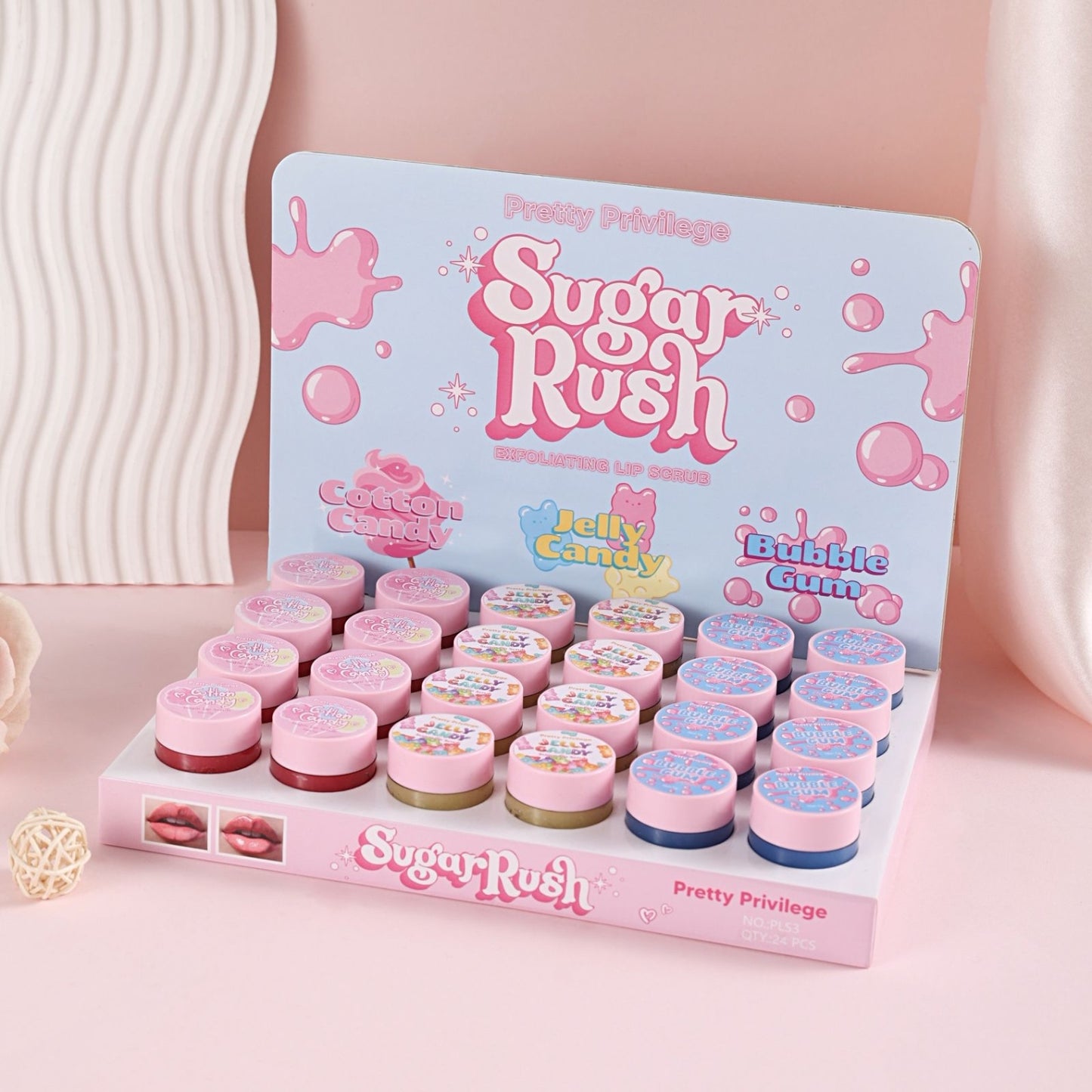 24PCS DISPLAY PRETTY PRIVILEGE SUGAR RUSH EXFOLIATING LIP SCRUB PLS3