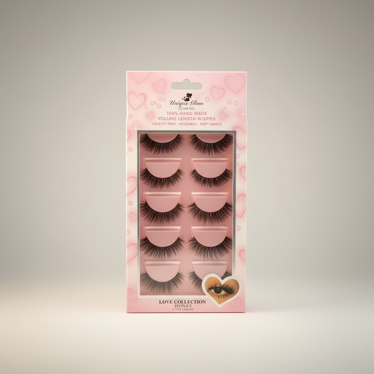 3PCS UNIQUE GLAM COSMETICS HONEY LOVE COLLECTION 5 PAIR LASHES