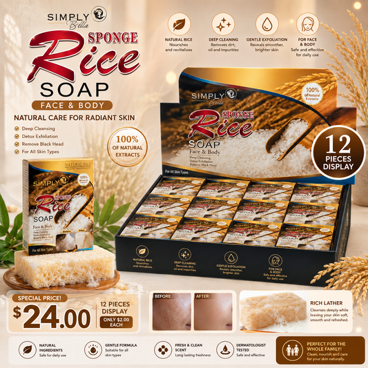 12PCS SIMPLY BELLA SPONGE RICE SOAP SIM057