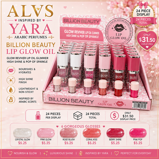 24PCS DISPLAY BILLION BEAUTY  PINK & WHITE HYDRATING SHIMMER COLOR LIP GLOSS B80185