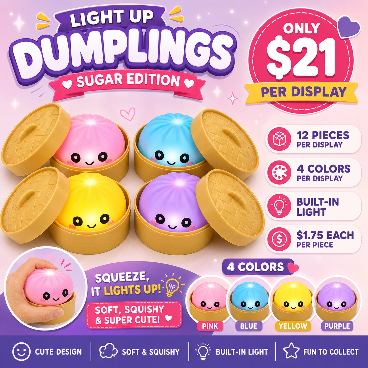 12PCS DISPLAY MYSTERY LIGHT UP DUMPLING