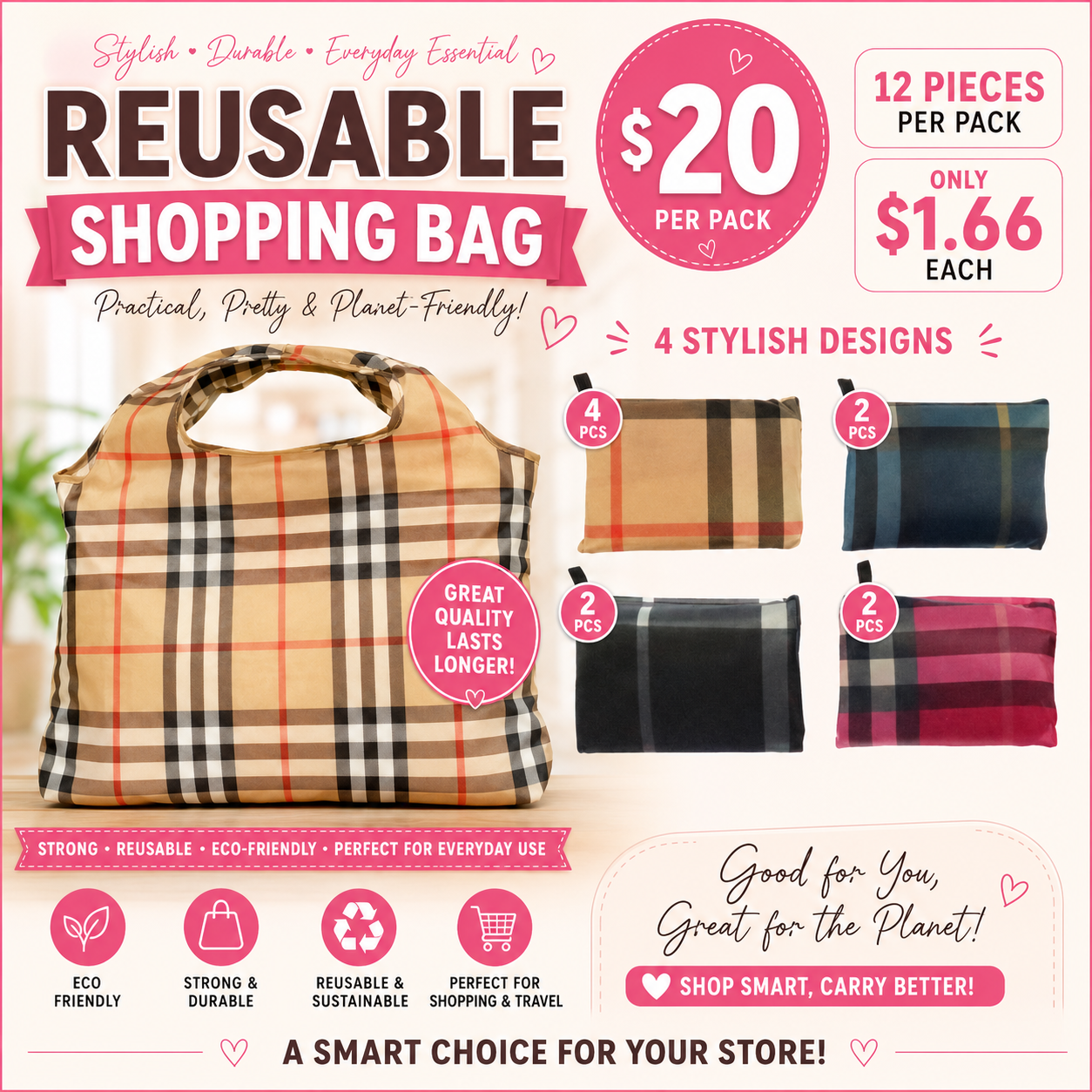 12PCS PACK INSPO REUSABLE BAG BA2642