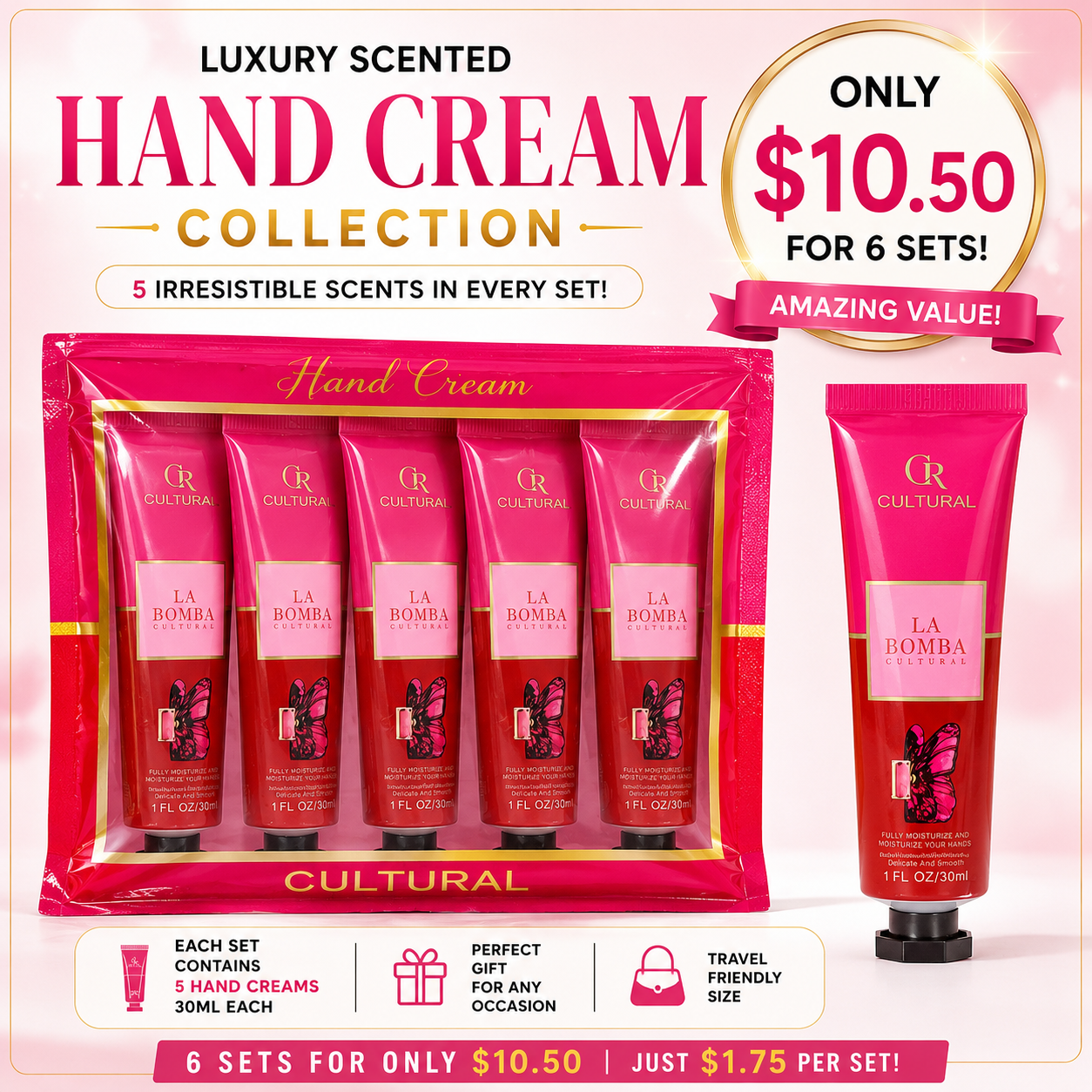 6PCS LA B BUTTERFLY PERFUME HAND LOTION 5PCS SET HC-19