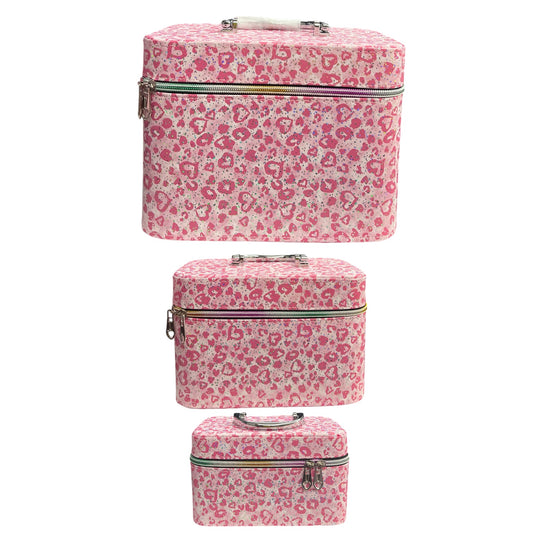 PINK CHEETAH XO’s 3 PCS CARRY ON MAKEUP BOX