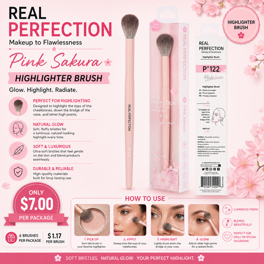 6PCS PACK REAL PERFECTION PINK SAKURA HIGHLIGHTER BRUSH P-122