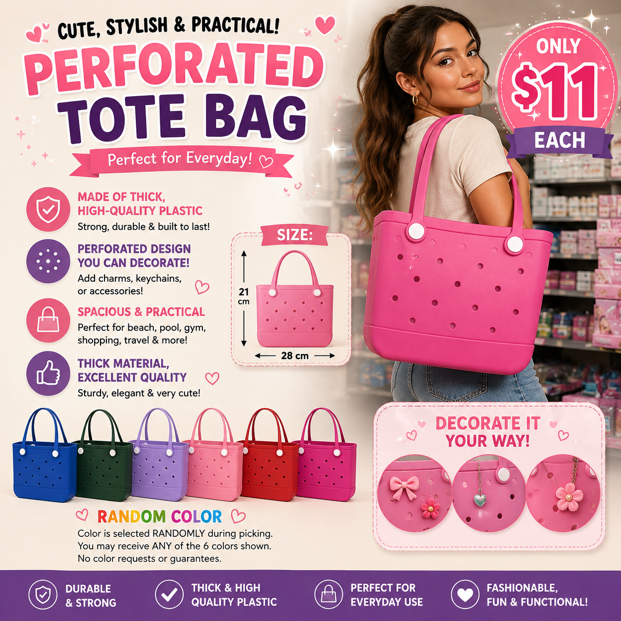 1PCS SILICONE CROC CHARM TOTE BAG