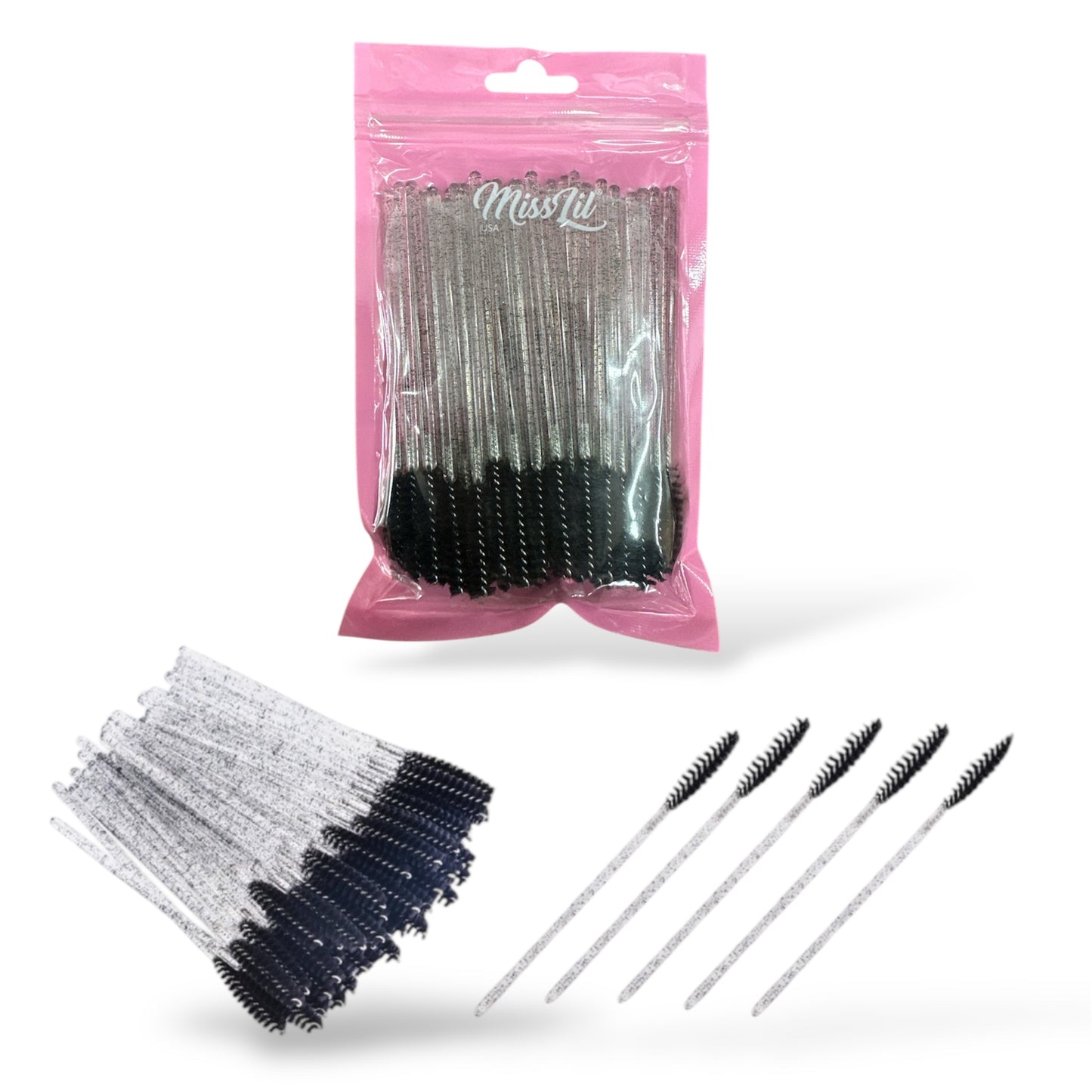 6PCS MISS LIL USA MASCARA WANDS BLACK & CLEAR 50PCS PACK MLA-09