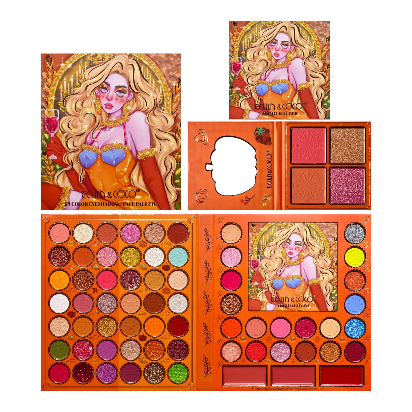 KEVIN&COCO BLONDE GIRL WITH WINE 69 COLOR EYESHADOW & FACE PALETTE KC231705 R4