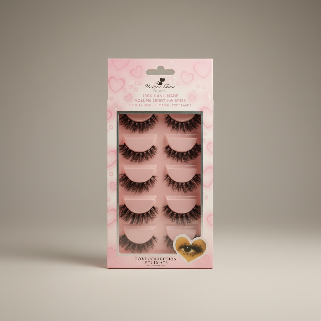 3PCS UNIQUE GLAM COSMETICS SOULMATE  LOVE COLLECTION 5 PAIR LASHES