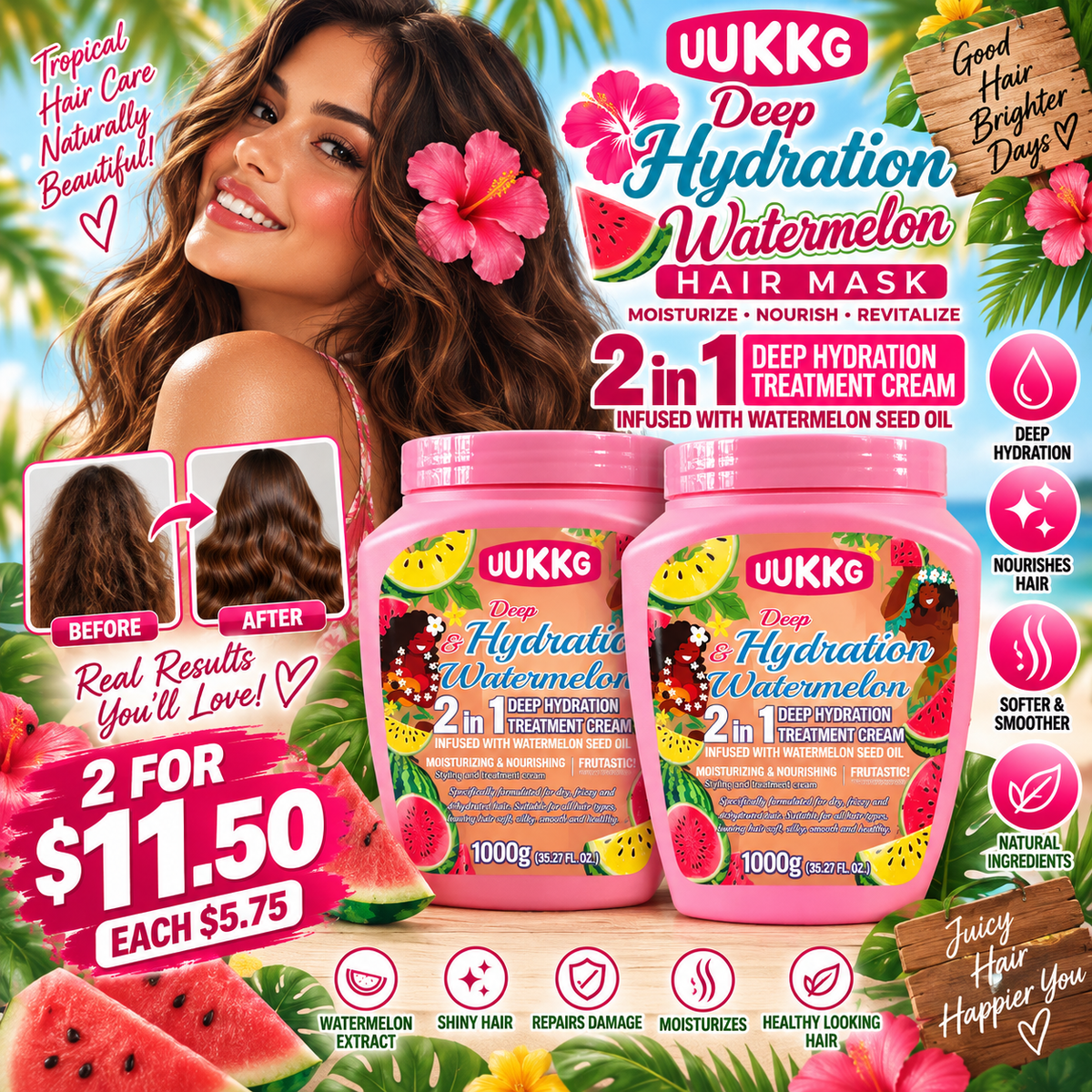 2PCS UUKKG DEEP HYDRATION WATERMELON HAIR TREATMENT CREAM UU4940