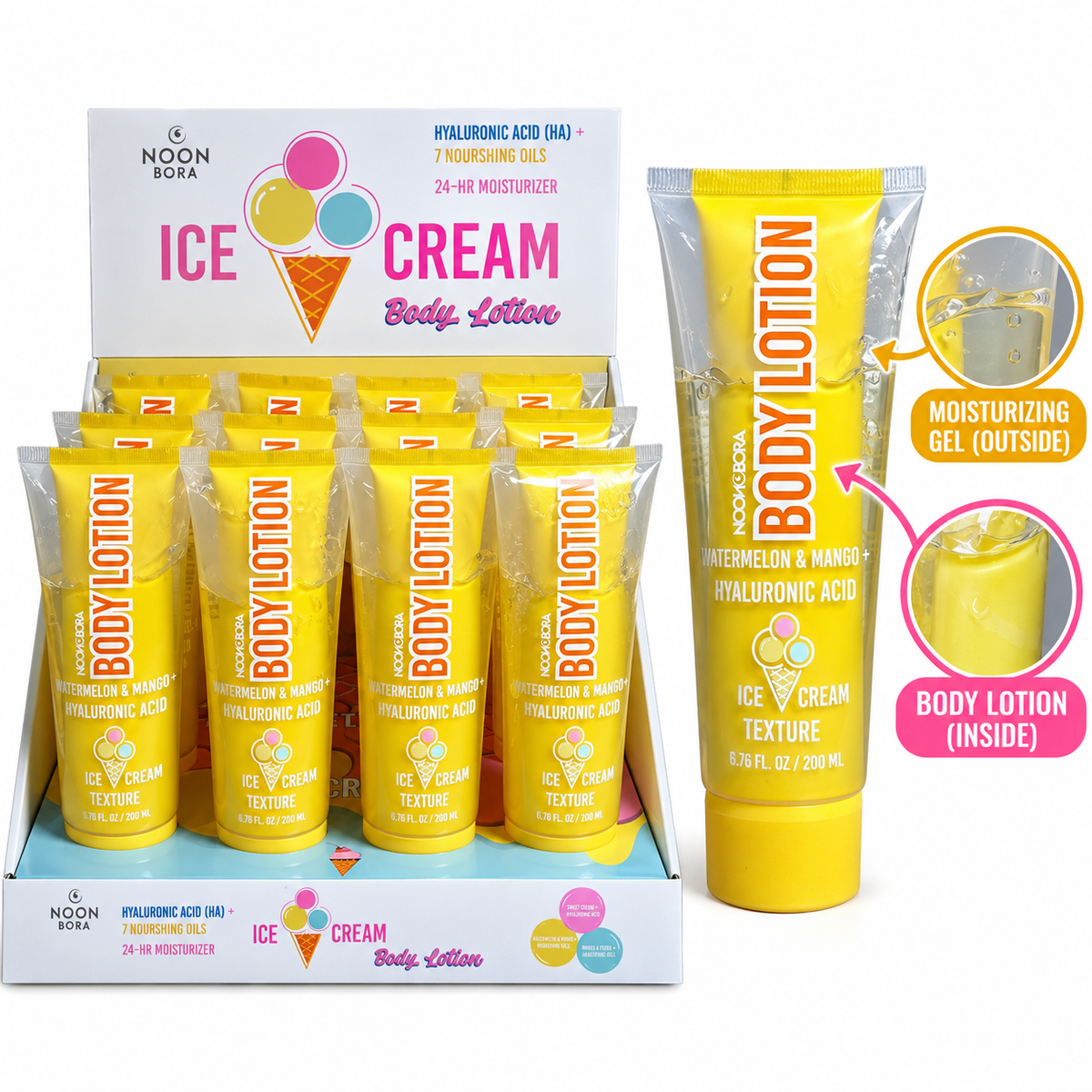 Loción corporal Noon Bora Ice Cream de sandía y mango + ácido hialurónico