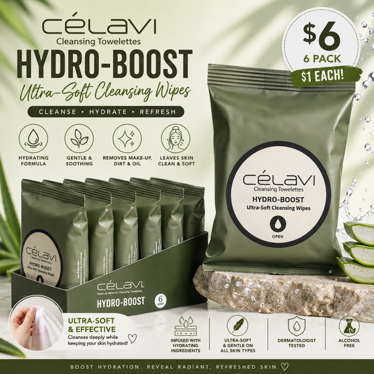 6PCS DISPLAY CELAVI HYDRO -BOOST REMOVER CLEANSING TOWELETTES MT026