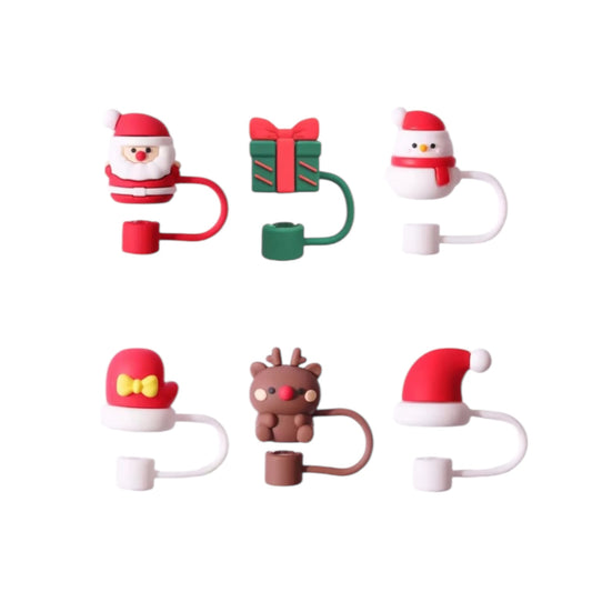 12PCS PACK MERRY CHRISTMAS TUMBLER STRAW TOPPERS