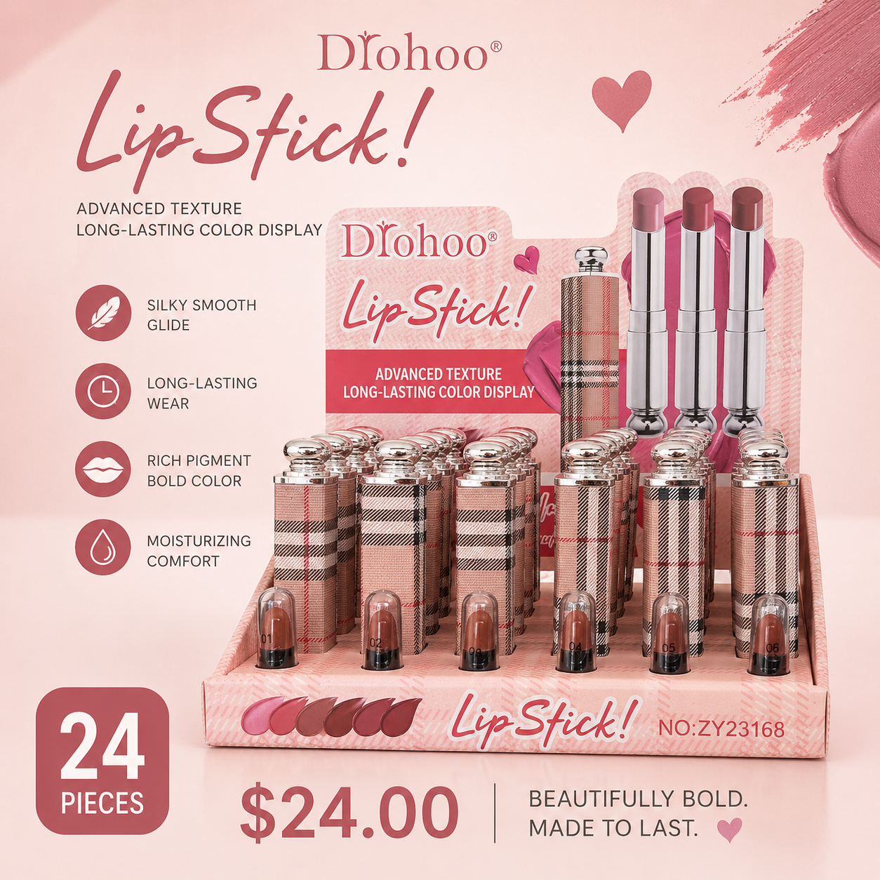 24PCS DISPLAY DROHOO BBERRY NUDE LIPSTICKS ZY23168