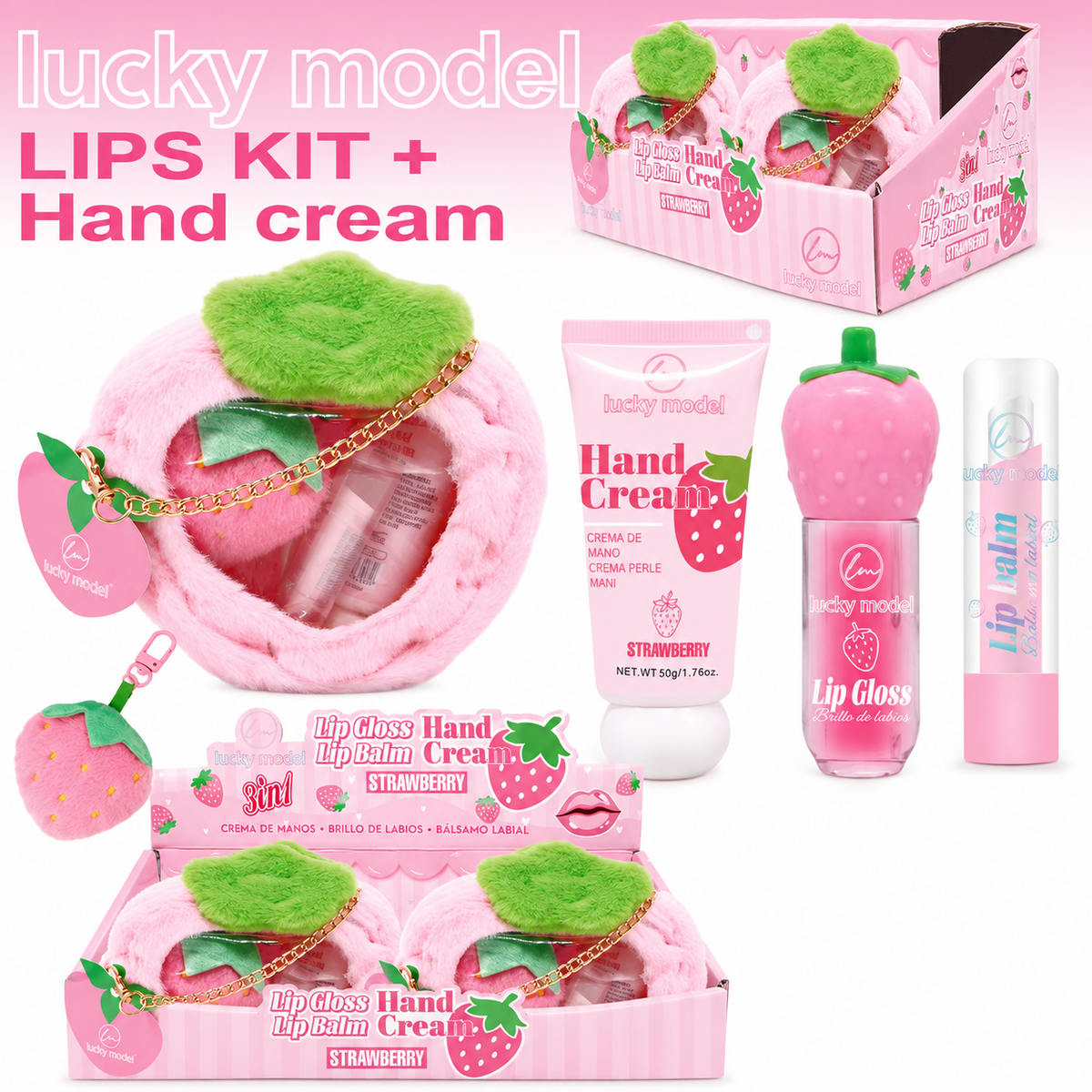 Lucky Model Strawberry  Fuzzy Purse  4pcs Set