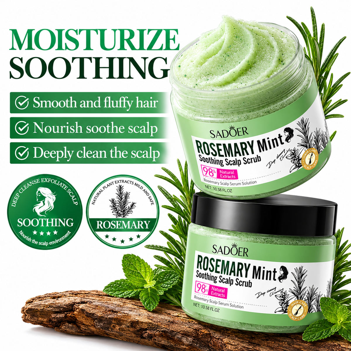Exfoliante para el cuero cabelludo de romero y menta Sadoer