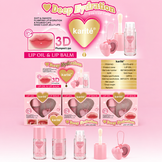 Aceite labial de hidratación profunda Karite + Llavero de bálsamo labial de corazón