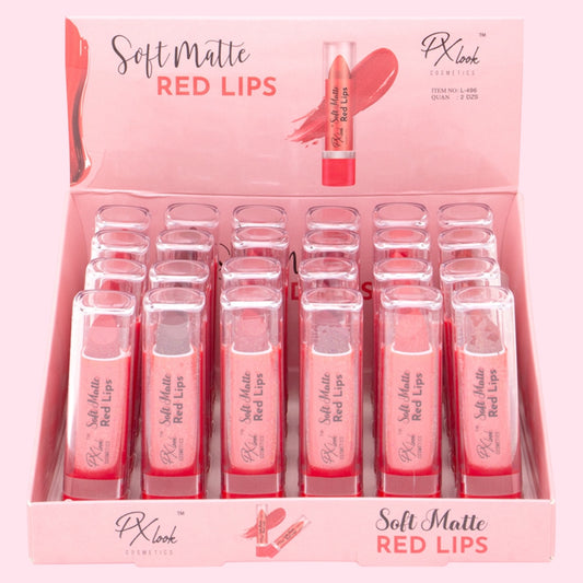 24PCS DISPLAY PXLOOK SOFT MATTE RED LIPS L-496